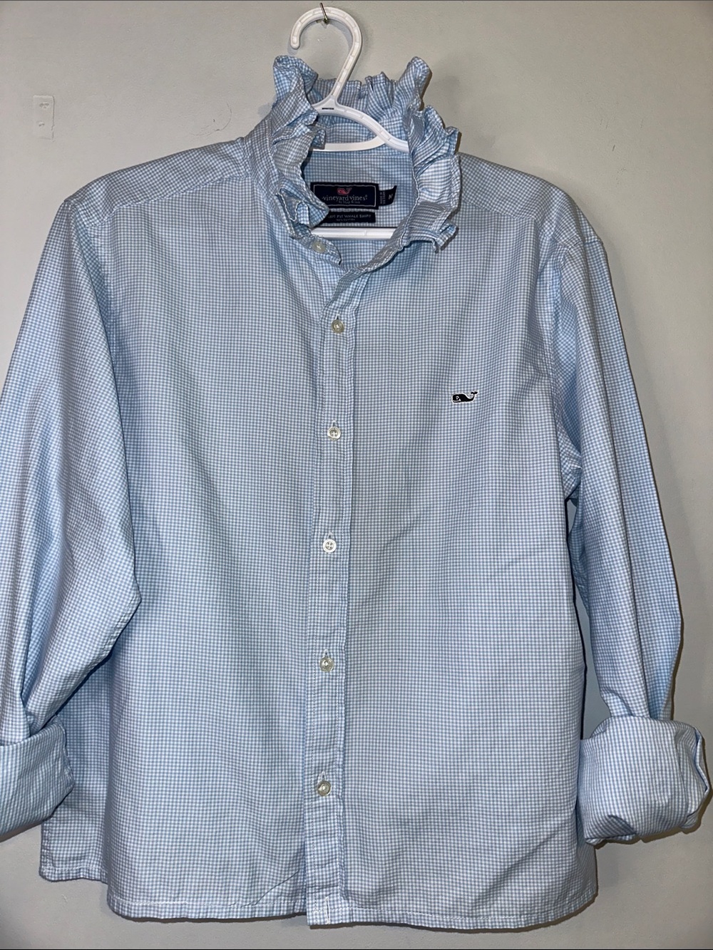Vineyard Vines Light Blue Micro-Check Ruffled collar Shirt